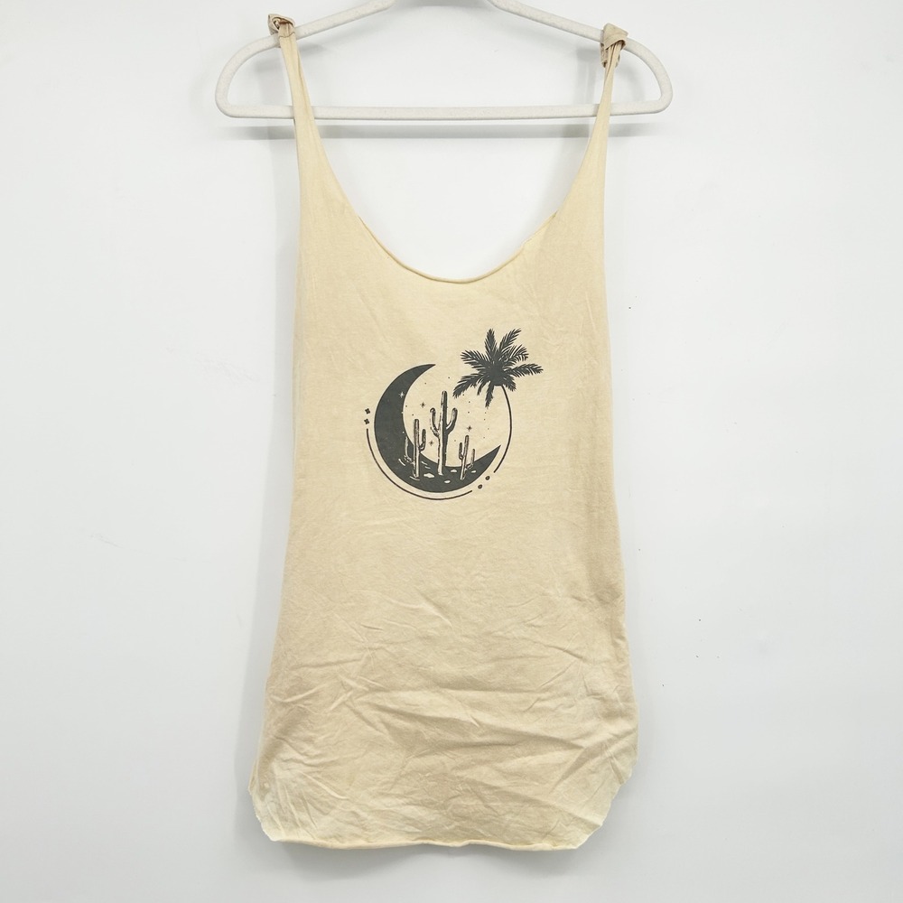 Barefoot Blonde Womens Desert Moon Graphic Boho Coastal Beach‎ Tunic Tank Top XS